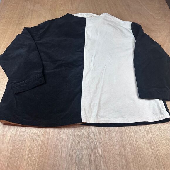 Cato Women’s 26/28W Corduroy Shirt Black White Colorblock Long Sleeve Button-Up - Picture 2 of 5